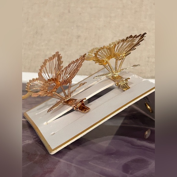 Gold and copper/rose gold  colored movable butterfly hair clips - 1.5” - Picture 4 of 5